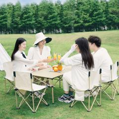 折疊桌椅便攜式桌子鋁合金蛋卷桌野餐露營(yíng)燒烤裝備用品套裝MH 大號(hào)方桌五件套-方桌4把大號(hào)椅子收納包